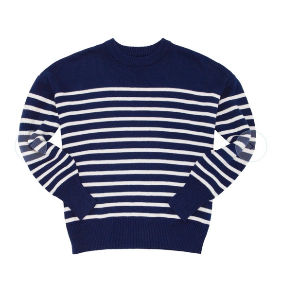 Minnow - women's navy and cream stripe knit sweater - Picture 3 of 5